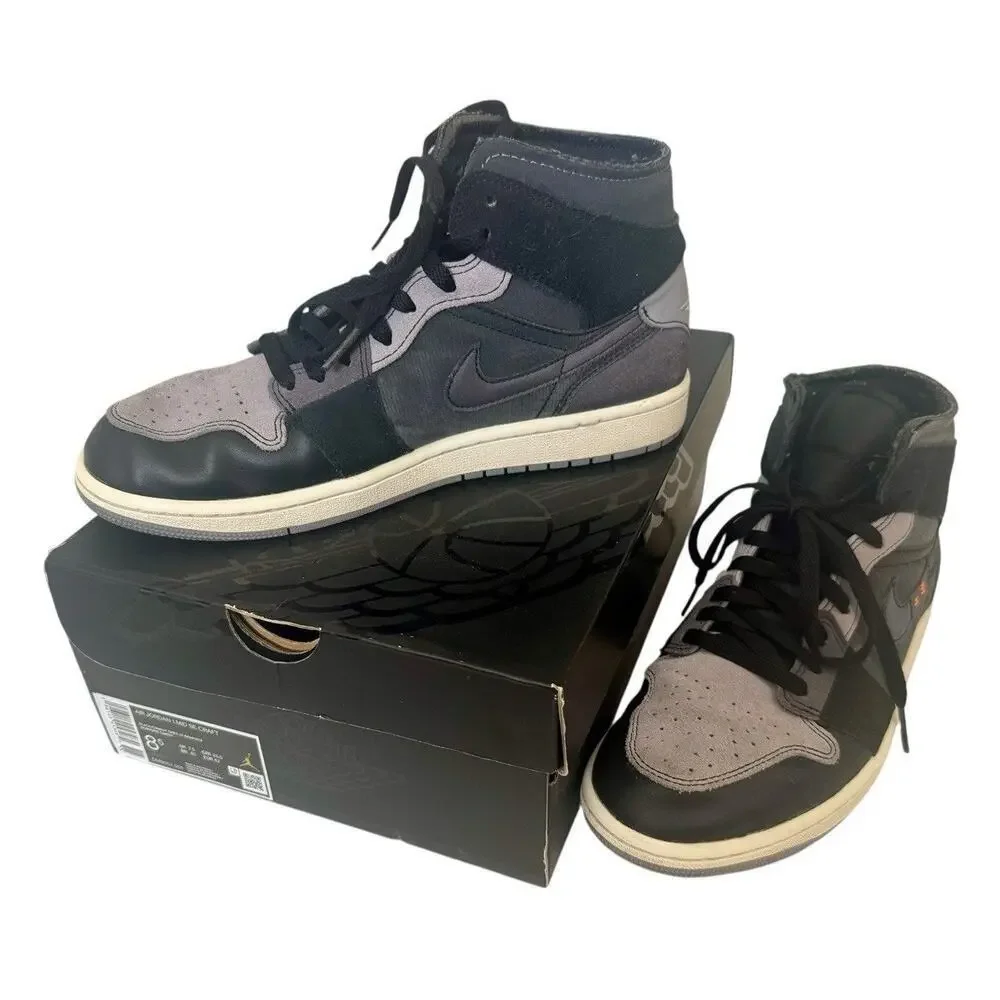 NIKE AIR JORDAN 1 Mid SE Craft Shoes Black/Cement Grey Lt Graphite Men’s 8.5 42